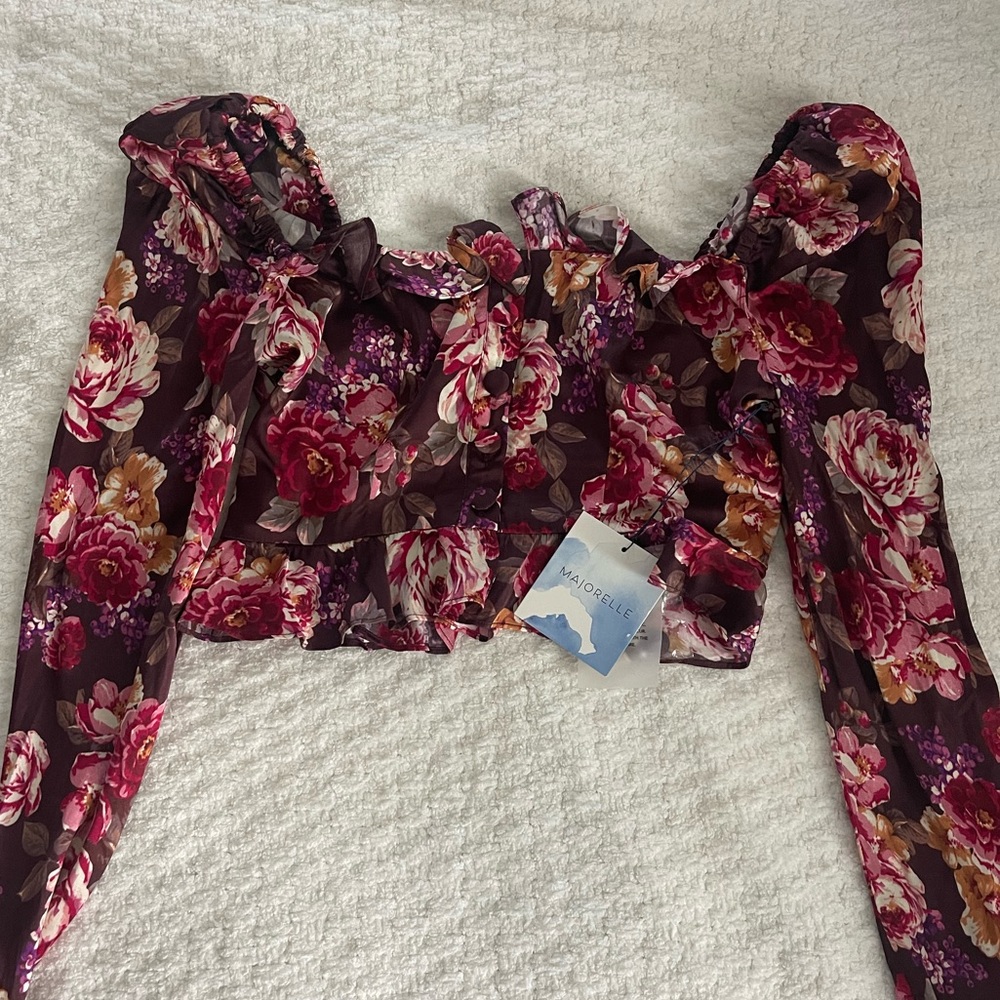 Majorelle (Anthropologie) silky crop top spring floral NWT